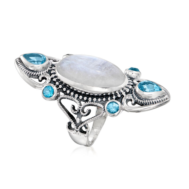 Moonstone and 1.60 ct. t.w. Swiss Blue Topaz Ring in Sterling Silver image number 2