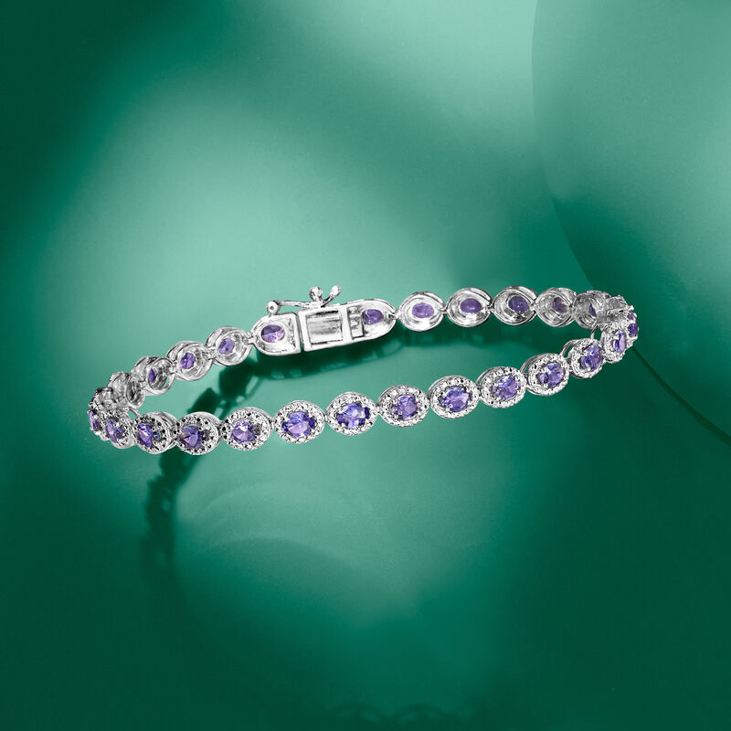 5.00 ct. t.w. Tanzanite and .10 ct. t.w. Diamond Tennis Bracelet in Sterling Silver image number 2