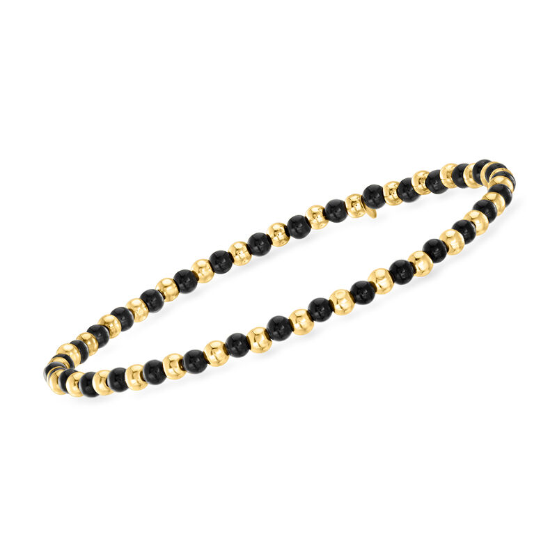 3mm Onyx and 10kt Yellow Gold Bead Stretch Bracelet image number 0