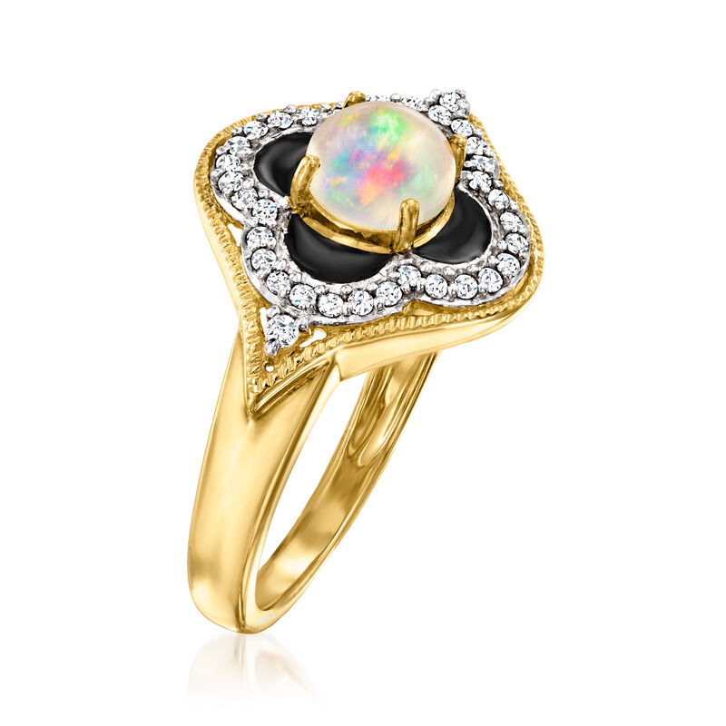 Ethiopian Opal and .20 ct. t.w. White Topaz Ring with Black Enamel in 18kt Gold Over Sterling image number 2