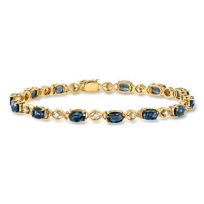 C. 1990 Vintage 7.70 ct. t.w. Sapphire and .40 ct. t.w. Diamond Bracelet in 18kt Yellow Gold