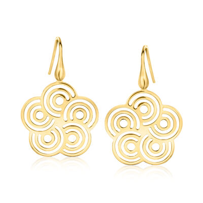Italian 18kt Gold Over Sterling Openwork Flower Drop Earrings