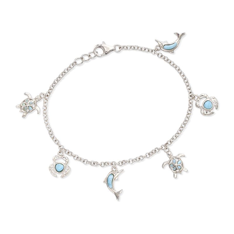Larimar Sea Creature Charm Bracelet in Sterling Silver. 7.5&quot; image number 0