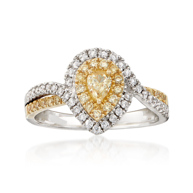 .66 ct. t.w. Yellow and White Diamond Pear-Shaped Ring in 18kt Two-Tone Gold image number 0