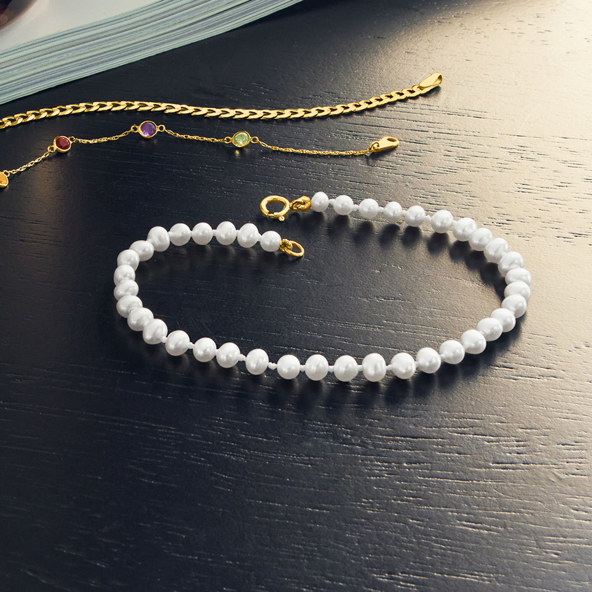 RS Pure 4 4.5mm Cultured Pearl Bracelet with 14kt Yellow Gold. 7 by Ross Simons