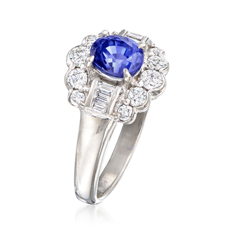 C. 1990 Vintage 1.21 Carat Sapphire and .60 ct. t.w. Diamond Ring in Platinum. Size 5.25 image number 2