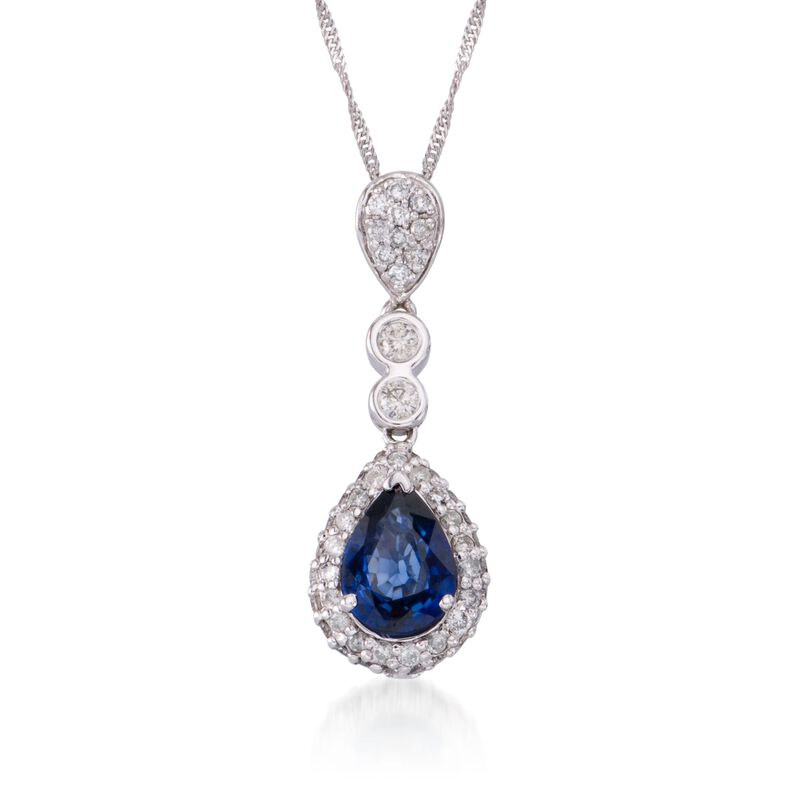 1.05 Carat Sapphire and .45 ct. t.w. Diamond Pendant Necklace in 14kt White Gold. 18&quot; image number 0