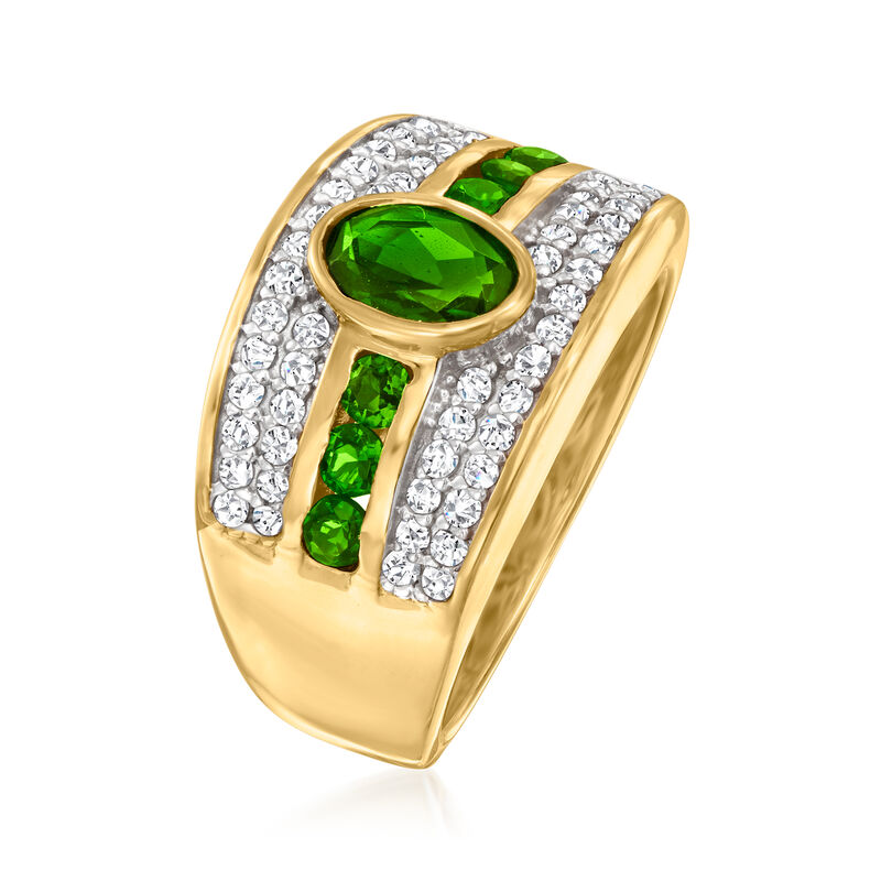 1.20 ct. t.w. Chrome Diopside and .50 ct. t.w. White Zircon Ring in 18kt Gold Over Sterling image number 2