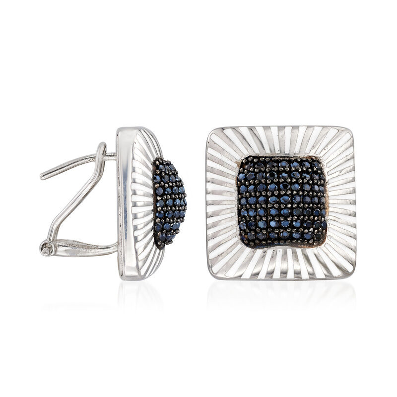 1.30 ct. t.w. Black Spinel and White Enamel Earrings in Sterling Silver image number 2