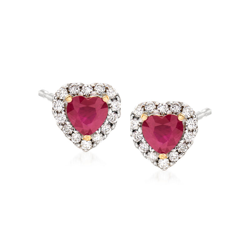 1.10 ct. t.w. Ruby and .28 ct. t.w. Diamond Heart Earrings in 14kt Two-Tone Gold image number 0