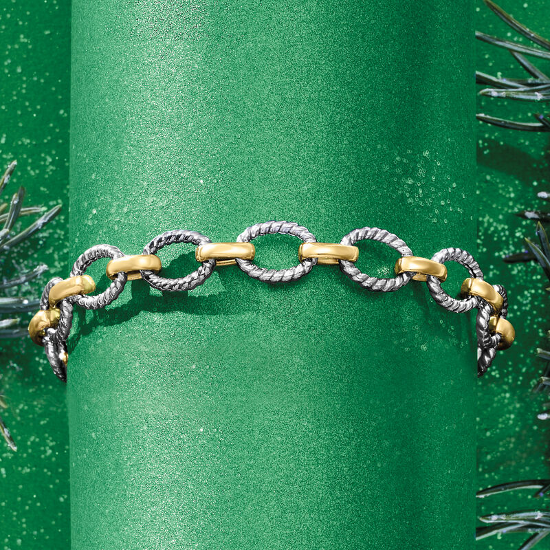 Two-Tone Sterling Silver Oval-Link Bracelet image number 2