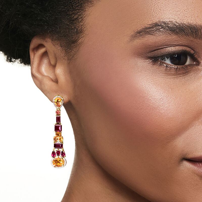 11.20 ct. t.w. Multi-Gemstone Drop Earrings in 18kt Gold Over Sterling  image number 1