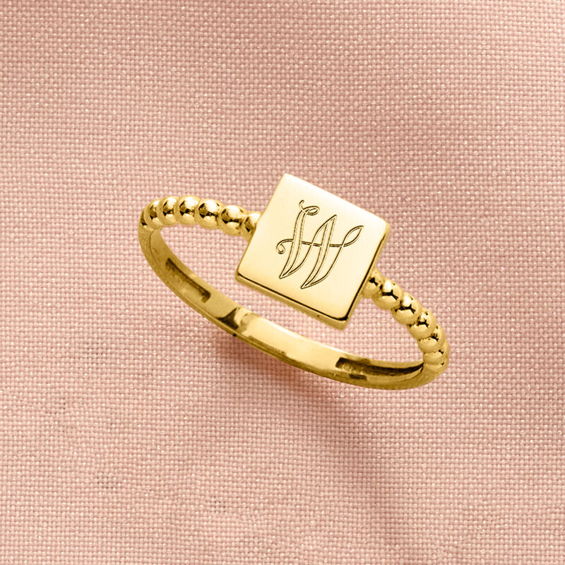 14kt Yellow Gold Personalized Square Beaded Ring image number 4