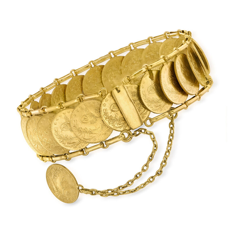 C. 1980 Vintage 22kt Yellow Gold Arabic Coin Bracelet image number 3