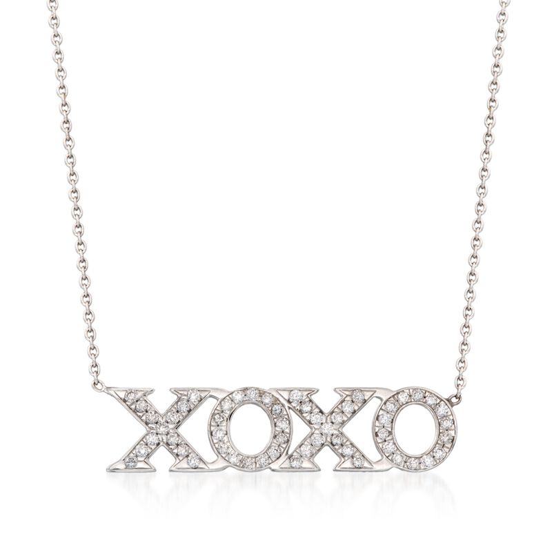 Roberto Coin &quot;Tiny Treasures&quot;.26 ct. t.w. Diamond XO Necklace in 18kt White Gold. 16&quot; image number 1