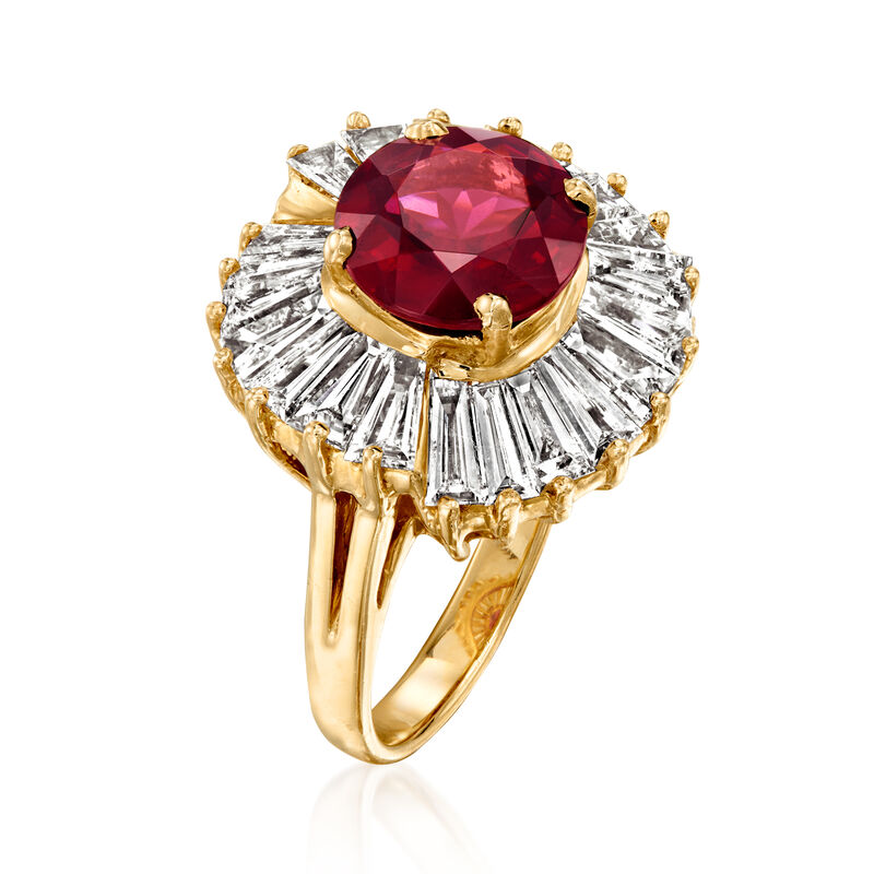 C. 1980 Vintage 3.75 Carat Rhodolite Garnet and 3.50 ct. t.w. Diamond Ring in 14kt Yellow Gold image number 2