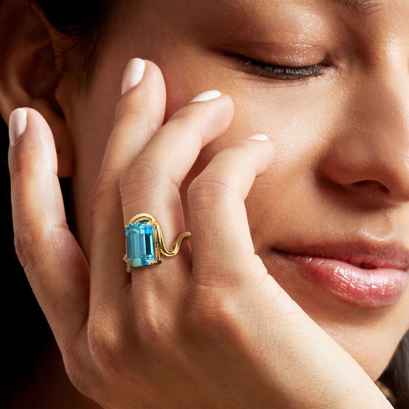 6.25 Carat Swiss Blue Topaz Ring with Lab-Grown Diamonds in 18kt Gold Over Sterling image number 1