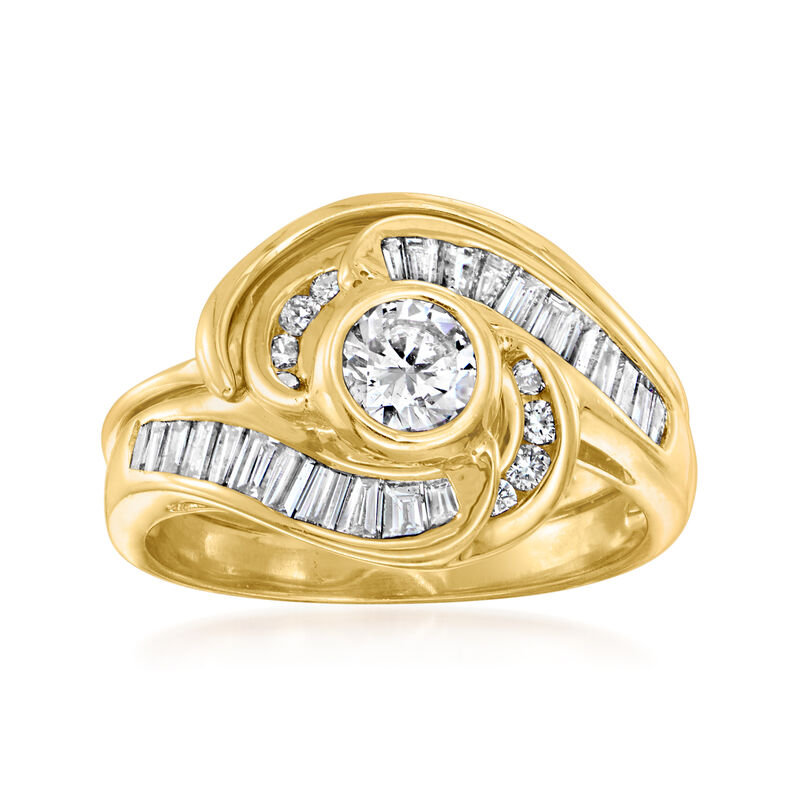 C. 1980 Vintage 1.05 ct. t.w. Diamond Swirl Ring in 14kt Yellow Gold image number 0