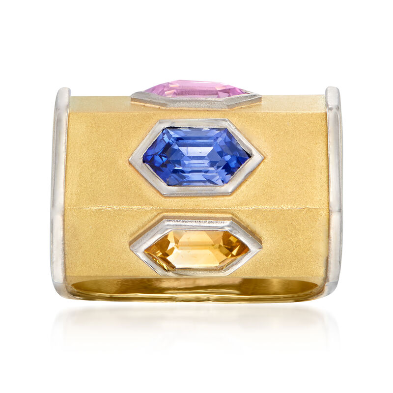 C. 1980 Vintage 1.80 ct. t.w. Multicolored Sapphire Hexagon Ring in 18kt Two-Tone Gold image number 0