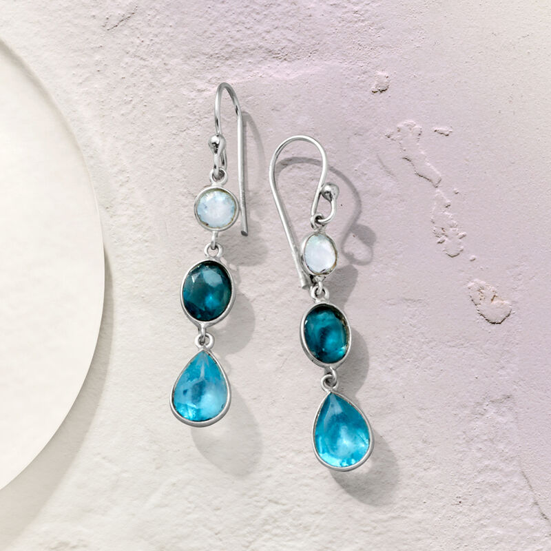 8.90 ct. t.w. Tonal Blue Topaz Linear Earrings in Sterling Silver image number 3