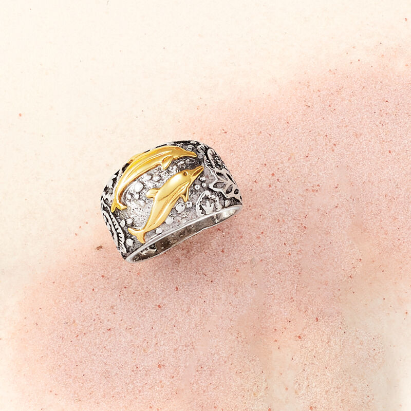 Sterling Silver and 14kt Yellow Gold Dolphin Ring image number 3