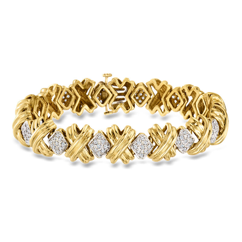 C. 1980 Vintage 2.00 ct. t.w. Diamond XO Bracelet in 14kt Yellow Gold. 7" image number 0