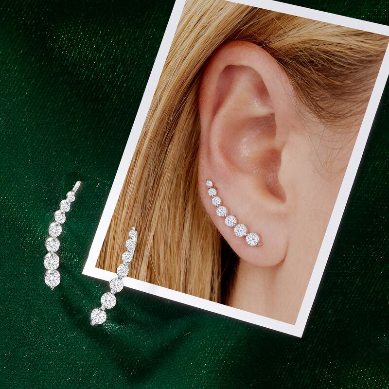 1.00 ct. t.w. Diamond Ear Climbers in 14kt White Gold image number 2