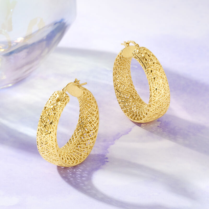 Italian 18kt Gold Over Sterling Openwork Hoop Earrings. 1 1/2&quot; image number 4