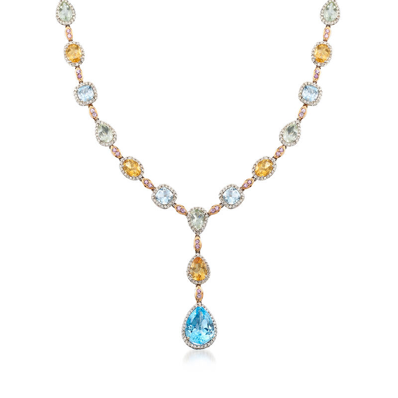 C. 1990 Vintage 32.20 ct. t.w. Multi-Gemstone and 4.74 ct. t.w. Diamond Y-Necklace in 18kt White Gold. 16.5&quot; image number 1