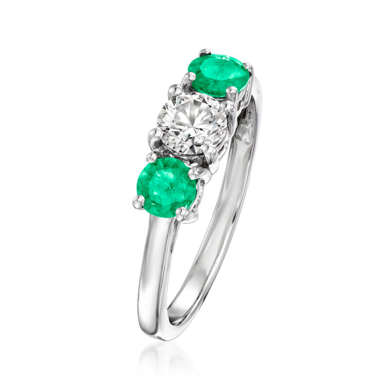 .50 Carat Lab-Grown Diamond Ring with .40 ct. t.w. Emeralds in 14kt White Gold image number 2