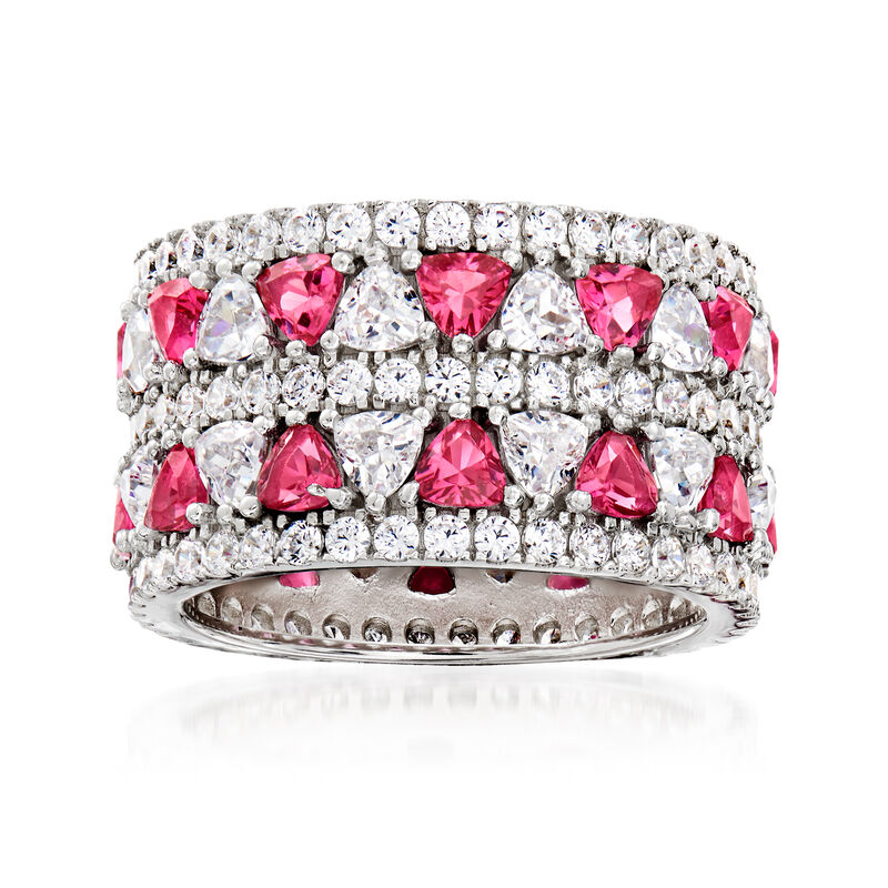 2.60 ct. t.w. CZ and 1.10 ct. t.w. Simulated Pink Sapphire Eternity Ring in Sterling Silver image number 0