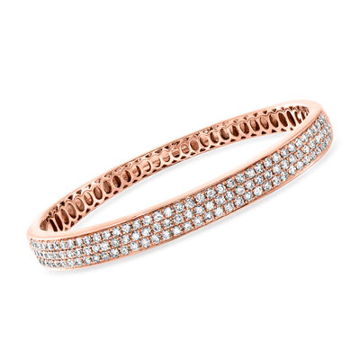 C. 1990 Vintage 3.73 ct. t.w. Diamond Three-Row Bangle Bracelet in 14kt Rose Gold