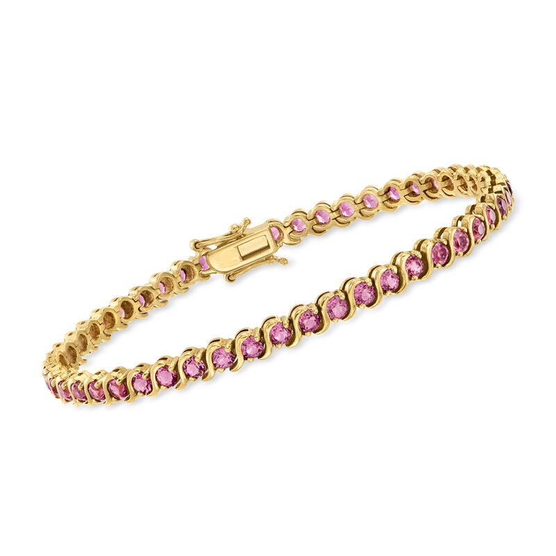 C. 1990 Vintage 4.90 ct. t.w. Pink Tourmaline S-Link Bracelet in 10kt Yellow Gold. 7.5" image number 0