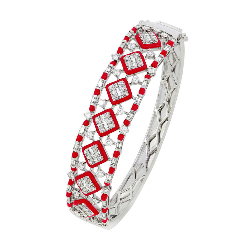 1.85 ct. t.w. Diamond and Red Enamel Bangle Bracelet in 18kt White Gold image number 1