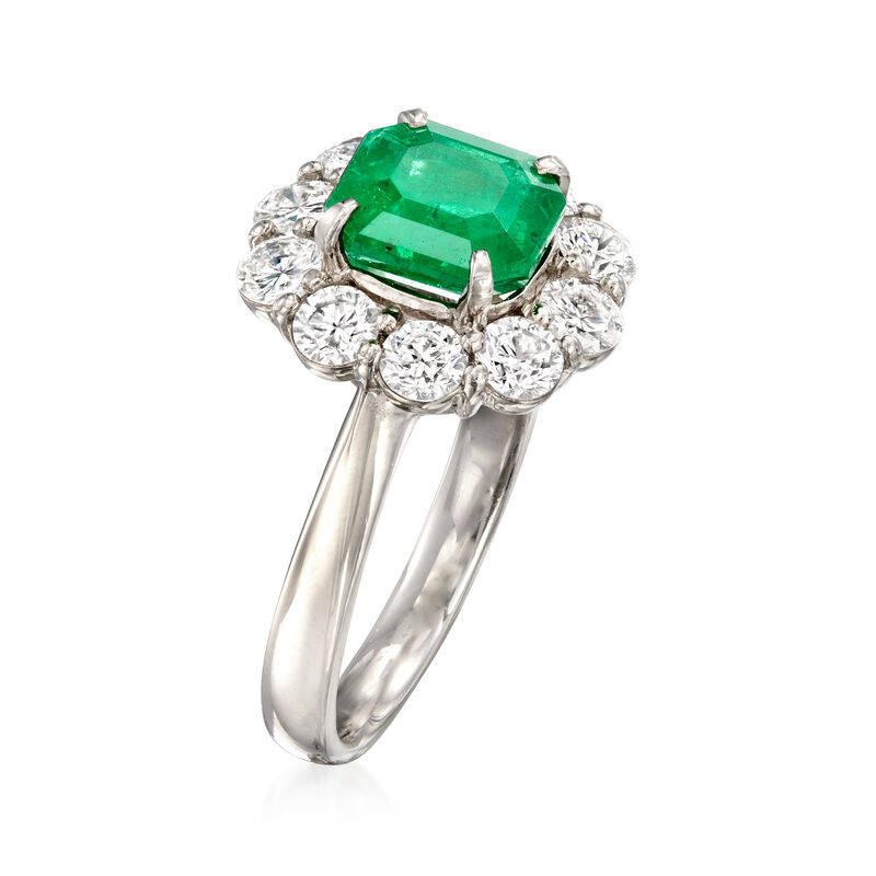 C. 1990 Vintage 2.16 Carat Emerald Ring with 1.23 ct. t.w. Diamonds in Platinum. Size 6 image number 2