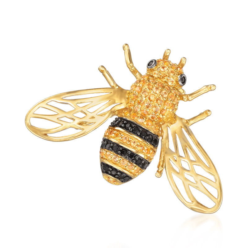 1.30 ct. t.w. Citrine and .40 ct. t.w. Black Spinel Bee Pin in 18kt Gold Over Sterling image number 0