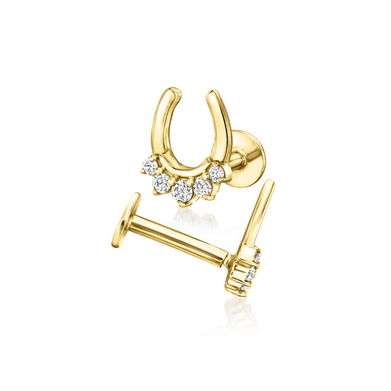 .10 ct. t.w. Lab-Grown Diamond Horseshoe Flat-Back Stud Earrings in 14kt Yellow Gold  image number 3