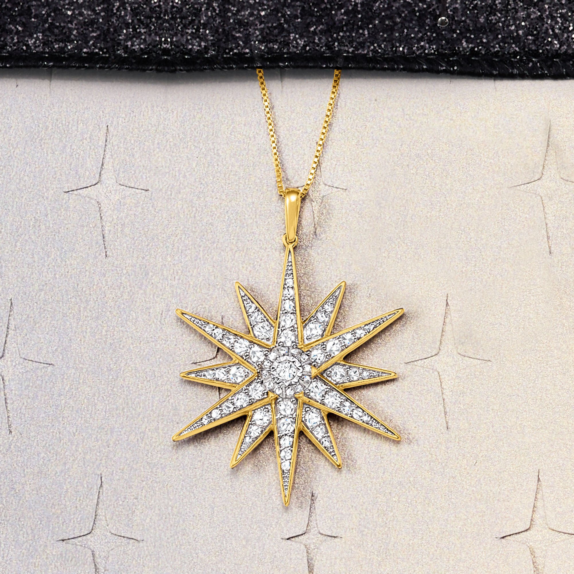 1.20 ct. t.w. Diamond Starburst Pendant Necklace in 18kt Gold Over Sterling