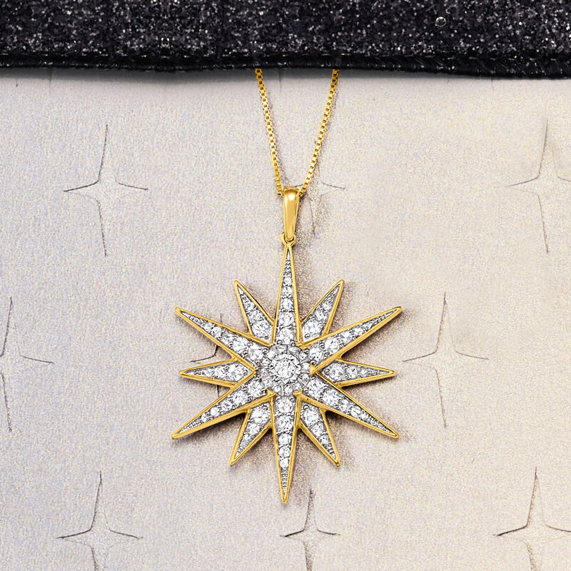 1.20 ct. t.w. Diamond Starburst Pendant Necklace in 18kt Gold Over Sterling image number 4