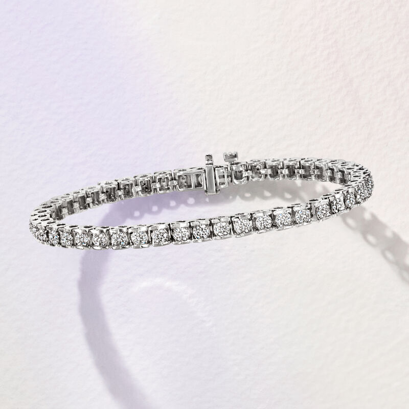 1.00 ct. t.w. Diamond Cluster Tennis Bracelet in Sterling Silver image number 4