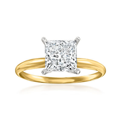 2.00 Carat Princess-Cut Lab-Grown Diamond Solitaire Ring in 14kt Yellow Gold