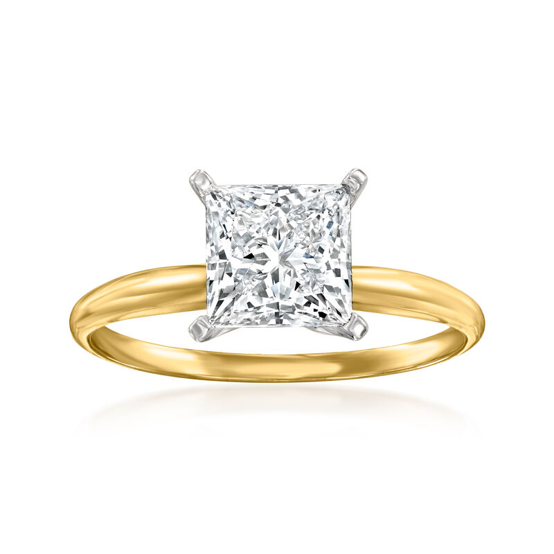 2.00 Carat Princess-Cut Lab-Grown Diamond Solitaire Ring in 14kt Yellow Gold image number 0