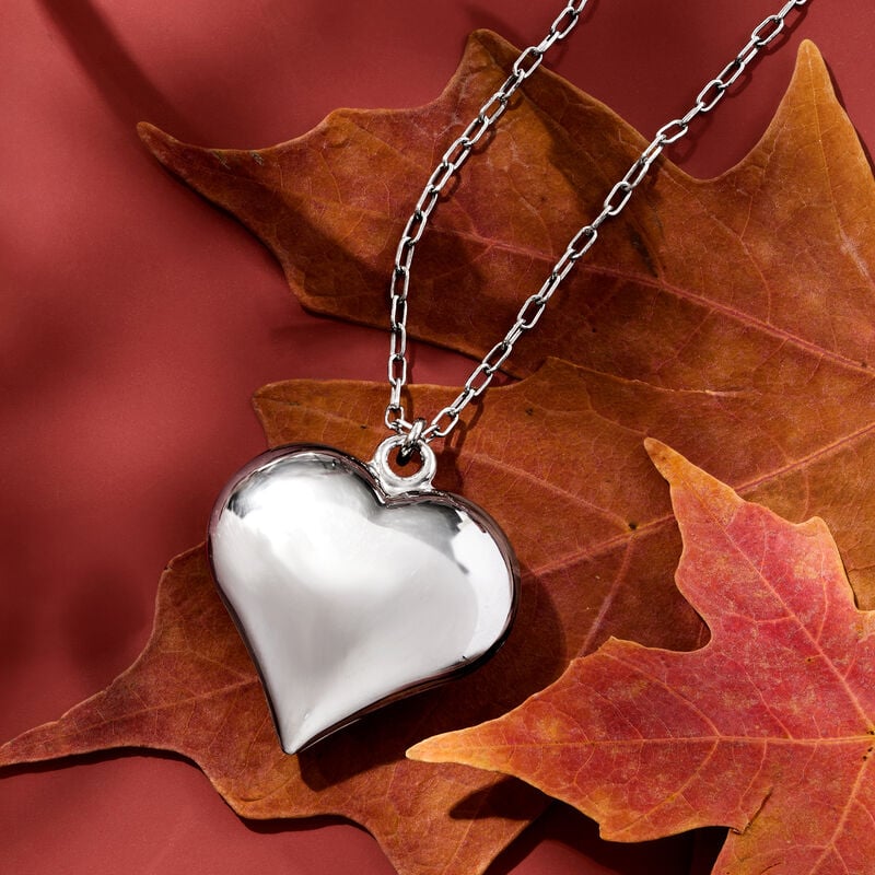 Italian Sterling Silver Heart Necklace. 18&quot; image number 2