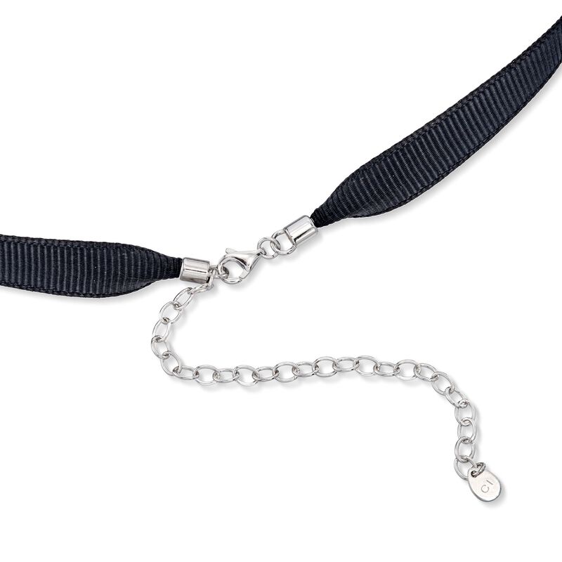 Black Ribbon and .18 ct. t.w. CZ Evil Eye Choker Necklace with Sterling Silver. 12&quot; image number 2