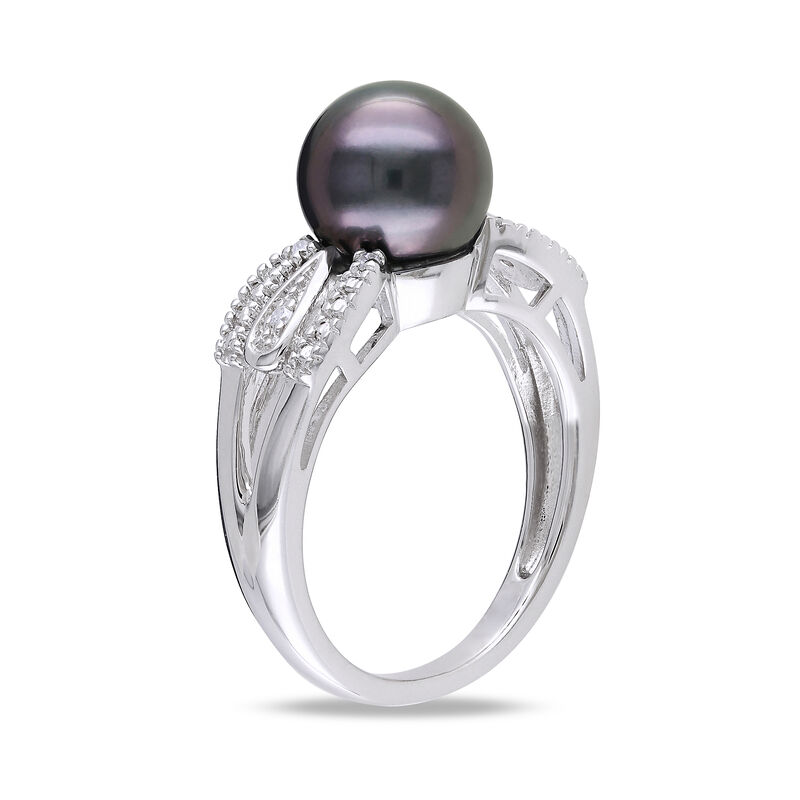 9-9.5mm Black Cultured Tahitian Pearl with Diamond Accents in Sterling Silver image number 1