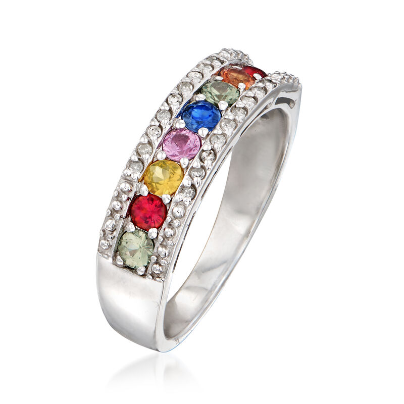 1.20 ct. t.w. Multicolored Sapphire Ring in Sterling Silver image number 2