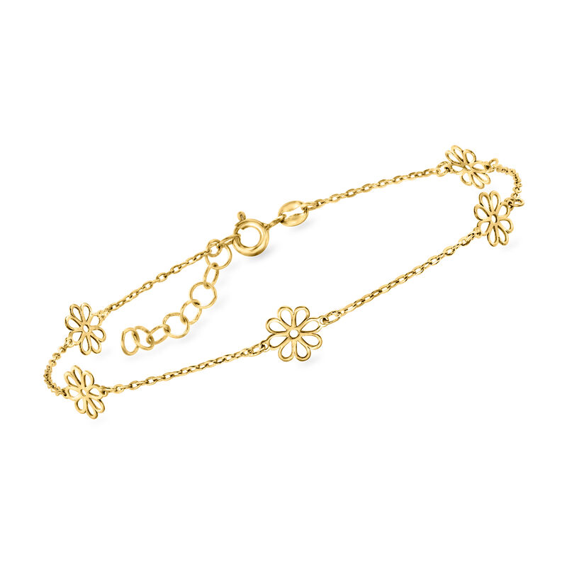 Italian 14kt Yellow Gold Flower Station Bracelet. 7&quot; image number 0