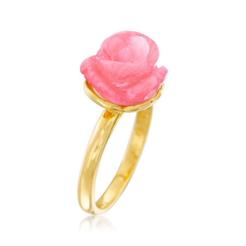 Carved Pink Coral Rose Ring in 14kt Gold Over Sterling image number 2