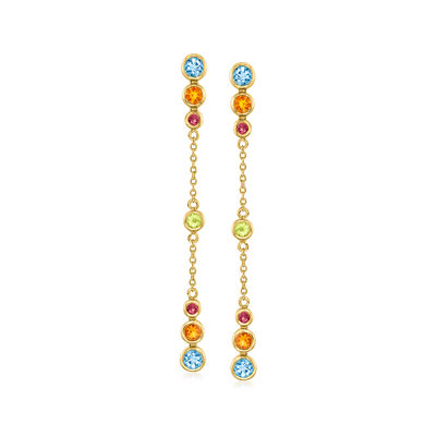 1.50 ct. t.w. Multi-Gemstone Linear Drop Earrings in 18kt Gold Over Sterling