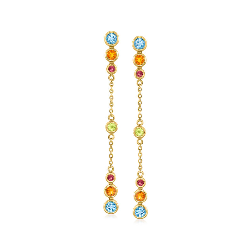 1.50 ct. t.w. Multi-Gemstone Linear Drop Earrings in 18kt Gold Over Sterling image number 0